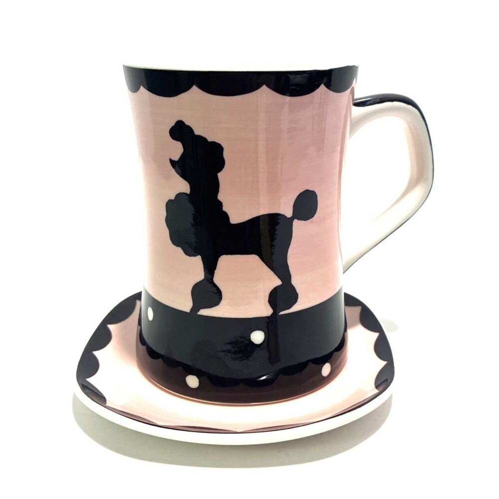 Hues N Brews PINK POODLE NOSTALGIC POP CULTURE 1950'S STYLE Coffee Cup & Saucer